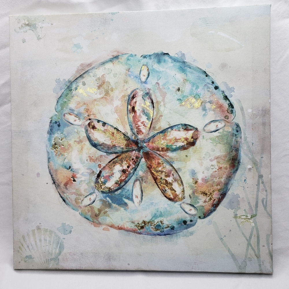 Oceanic Sand Dollar Canvas Art in Blue and Brown